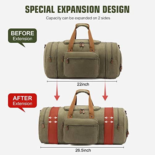 Image of Sucipi Canvas Travel Duffel Bag for Men, Weekend Overnight Bag with Shoe Compartment and Toiletry Bag, Carry-On for Airplanes, Green-1