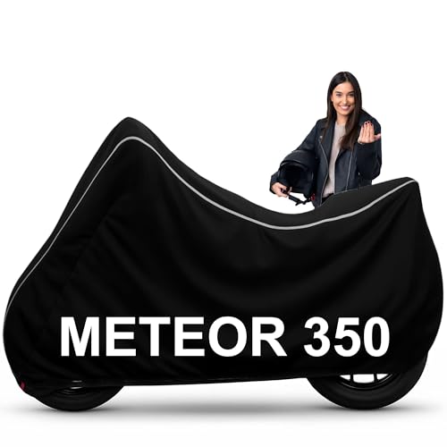 Image of Avecrew Premium Bike Cover for Meteor 350 Rain, UV Protection, Waterproof, Dustproof & All Weather Protection with Two Wheeler Cover|Keeps Bike Perfect Cool (Black Whtie Pipe, Meteor 350)