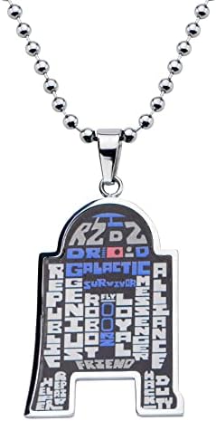 Star Wars Jewelry Unisex R2D2 Stainless Steel Enamel Wordings Chain Pendant Necklace