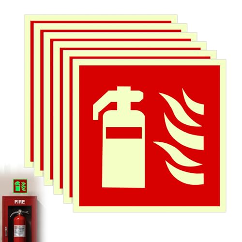 Bellanova Señal Extintor Fotoluminiscente 6 Piezas, Pegatina Extintor 15×15 cm, Señalización contra Incendios en PVC para Interior y Exterior (6)