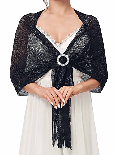 Unicra Women's Sparkling Metallic Shawls and Wraps for Evening Party Dresses Scarf with Crystal Buckle