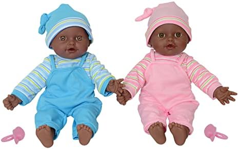 The New York Doll Collection Twin Baby Doll Boy and Girl - Soft Bodied Play Baby African American 12 inch / 30 cm - Made of Vinyl for Ages 2 Year and Up (Bonus Dummy Included)