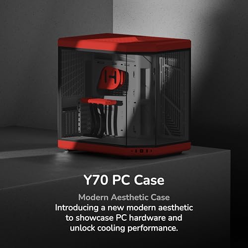 Image of Hyte Y70 Modern Aesthetic Gaming PC Case - Panoramic Glass | High-Airflow Design | Cable Management | Dual Chamber ATX Mid-Tower Chassis | 10 Fan Capacity | Luxury PCIe 4.0 Riser Cable - Cherry (Red)