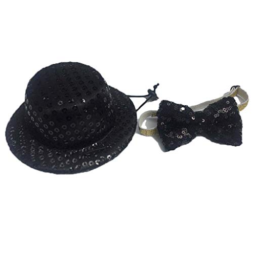 Set de gorro y corbata para perro y gato negro con lentejuelas
