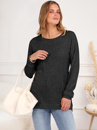 ANRABESS Shirts for Women Long Sleeve Ribbed Knit Lightweight Sweater Casual Loose Tunic Tops with Pocket 2025 Fall Outfits4