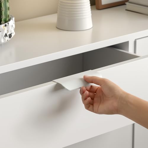 Image of Goldenwarm White Cabinet Handles 3 Inch 100 Pack, Finger Pulls for Cabinets, Edge Pull for Dresser Drawers, Aluminum Alloy, Modern Kitchen Hardware for Dresser Bathroom Closet and Cupboard