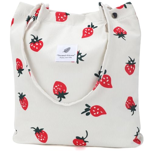 Image of Ayieyill Corduroy Tote Bag for Women Canvas Shoulder Cord Purse with Inner Pocket