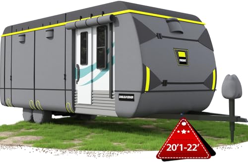 Cholila Cover RV Camper Cover - Fit 20-22 Travel Trailer & Toy Hauler Heavy Duty Waterproof Elements RV Cover with Windproof Straps & Gutter Covers Anti-UV Adhesive Repair Patches Pearl Grey