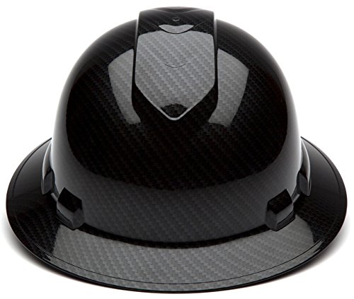 Pyramex Ridgeline Full Brim Hard Hat, 4-Point Ratchet Suspension, Shiny Black Graphite Pattern #TOP1
