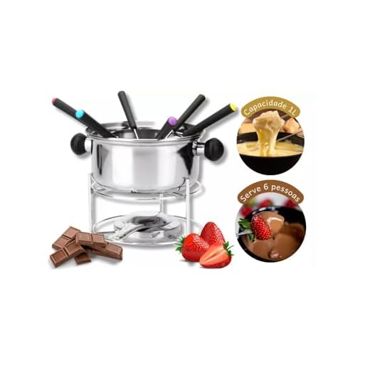 Kit Fondue Aço Inox 1L 6 Garfos