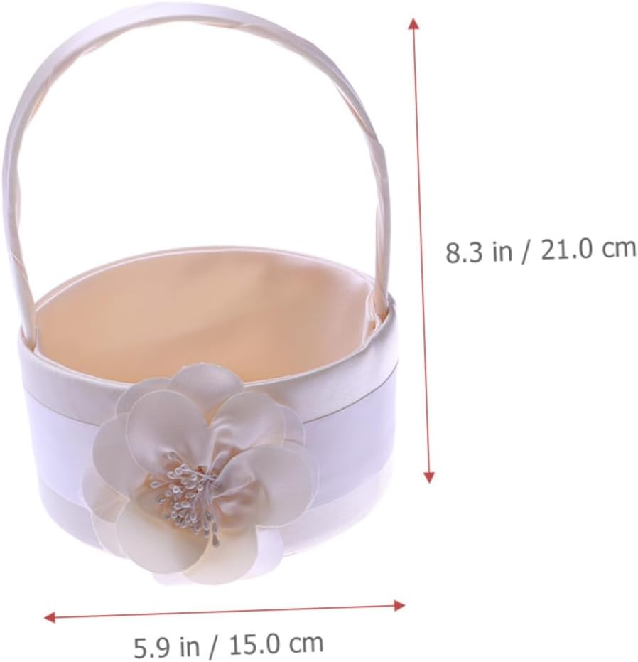 Set of 2pcs Satin Wedding Flower Basket for Flower Girl, Handheld Petal Basket Wedding Supplies for Ceremony and Party Decoration