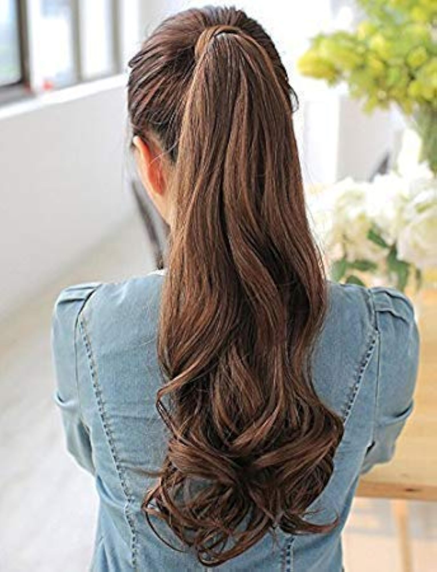Curly Wavy Ponytail Clip Hair Extension for Women, Dark Brown