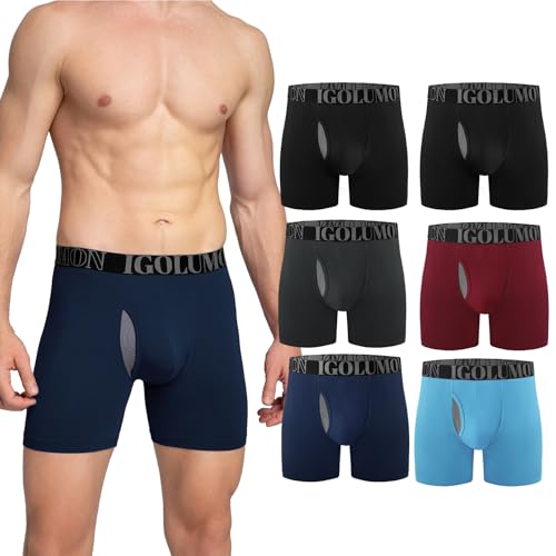 IGOLUMON Calecon Homme Lot de 6 en Bambou Ultra Doux Confortale Boxer Homme Respirant et Extensible Trunk avec Poche 3D Idéal pour Peaux Sensibles Sport...
