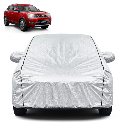 Image of Waterproof Car Cover for Mahindra XUV 300 | Dustproof, UV Resistant & Scratch Protection | Soft Cotton Lining | Triple Stitched | Mirror Pockets & Elastic Fit | Silver