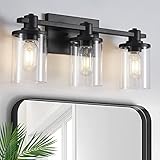 DADUL 3 Light Bathroom Vanity Light, Black Bathroom Light Fixtures Over Mirror, Modern Black Vanity