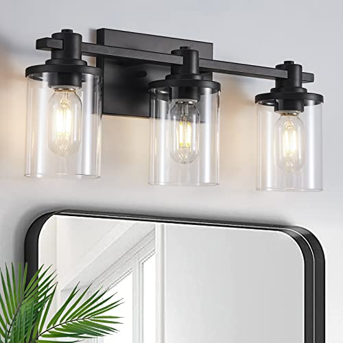 Dadul 3 Light Bathroom Vanity Light, Black Bathroom Light Fixtures Over Mirror, Modern Black Vanity Light With Clear Glass Shade, Black Wall Sconce For Bathroom, Bedroom #TOP2