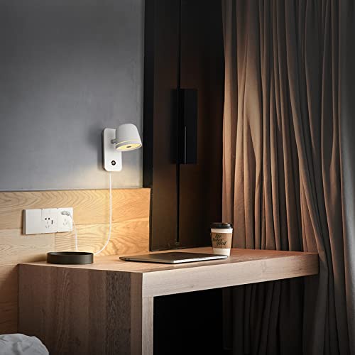 Image of Aisilan LED Plug in Wall Sconce with Touch Dimmable Control Adjustable Wall Mounted Lamp Angle Anti-Glare Matte White Aluminum Bedside Reading Wall Lights for Bedroom Living Room
