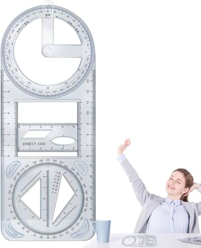 360° Protractor & 3 in 1 Multifunctional Drawing Ruler Set – Rotatable Math Geometry Tool for Students, Teachers, Architects & Engineers – Clear Plast
