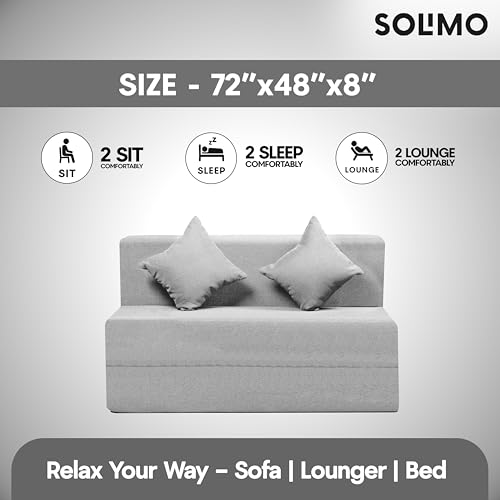 Image of Amazon Brand - Solimo 2 Seater 4 * 6 Jute Fabric Washable Cover Sofa Cum Bed with 2 Cushion 2 Seater Double Foam Fold Out Sofa Cum Bed (Finish Color - Light Grey Delivery Condition - Pre-Assembled)