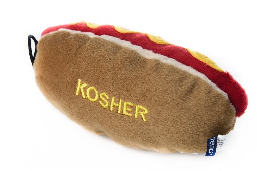 Copa Judaica Chewish Treat 6 by 3 by 3-Inch Kosher Hot Dog Squeaker Plush Dog Toy, Multicolor