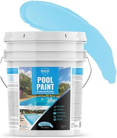 Dyco Waterborne Acrylic Pool Paint, Resistant to UV, Water, Salt, Chemicals, Fading, Cracking & More, Seals Hairline Cracks (Ocean Blue, 5 Gallon)