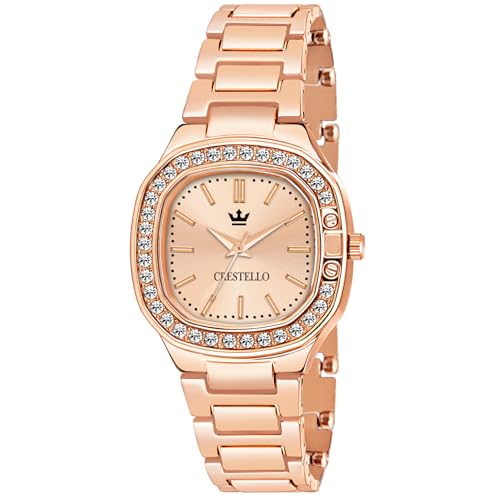Image of CRESTELLO Brown /Rose Gold /Silver Plated Bracelet Analog Wrist Watch for Women (Brown /Rose Gold /Silver Dial) | 1 Year Warranty* | CR-JWL362-PT