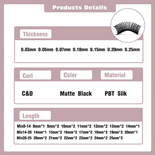 WENDY LASHES Classic Individual Eyelashes C Curl 0.05mm 14-20mm Mixed Tray Individual Eyelash Extensions Classic Lashes Semi Permanent Silk False Lash Extensions(0.05-C-MIX(14-20)) - Image 3