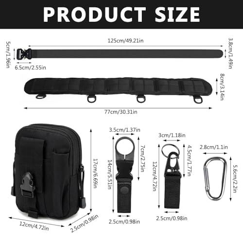 Gobesty Taktischer Gürtel mit Taschen, Nylon Militär Molle Gürtel, Schnellverschluss Metallschnalle Tactical Rigger Gürtel mit Wasserkocher-Schnalle, für Draussen Sportarten Camping, Schwarz