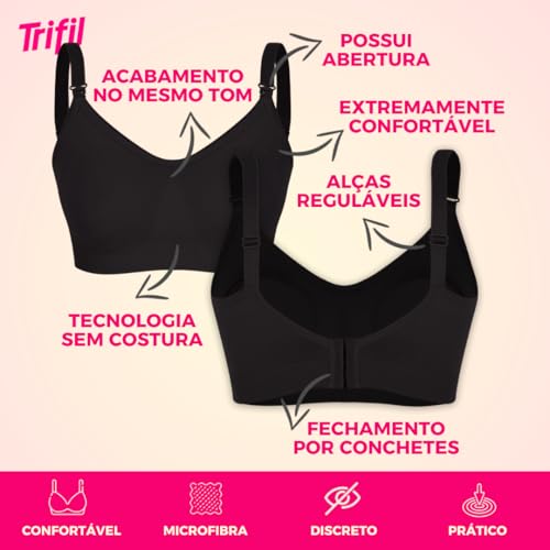 Kit 02 Sutiãs Trifil Amamentação Sem Costura Com Abertura e Alças Regulavéis | 2 Pretos | 46