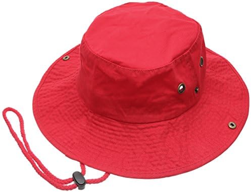 Summer Outdoor Boonie Hunting Fishing Safari Bucket Sun Hat with Adjustable Strap (Red,LXL)