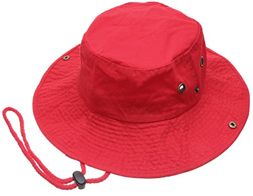 Summer Outdoor Boonie Hunting Fishing Safari Bucket Sun Hat with Adjustable Strap (Red,SM)