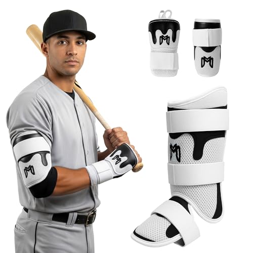 MediCaptain TripleGuard Complete Baseball Protection Kit for Hitters | Hand Elbow & Leg Guards | Pro-Level Comfort Breathable Mesh Impact-Deflecting Design (White Youth)