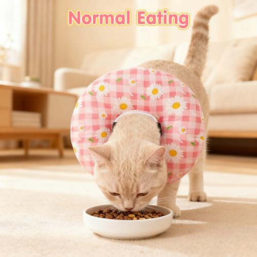 Image of BEAUTYZOO Cat Cone Collar Soft, Cat Donut Recovery Collar after Surgery to Stop Licking, Kitten E Collars Neck Pillow Cone for Cats, Adjustable Elizabeth Pet Collars for Puppy Small Dogs, Pink Daisy S