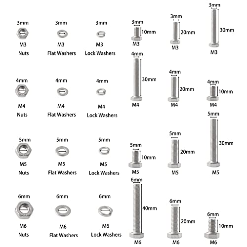 newlng 520pcs Hexagonal Screws M3 M4 M5 M6 Stainless Steel 304 with DIN 933 Bolt Nuts Washers Sealing Ring Washers Hexagonal Machine Screws Set - Image 2