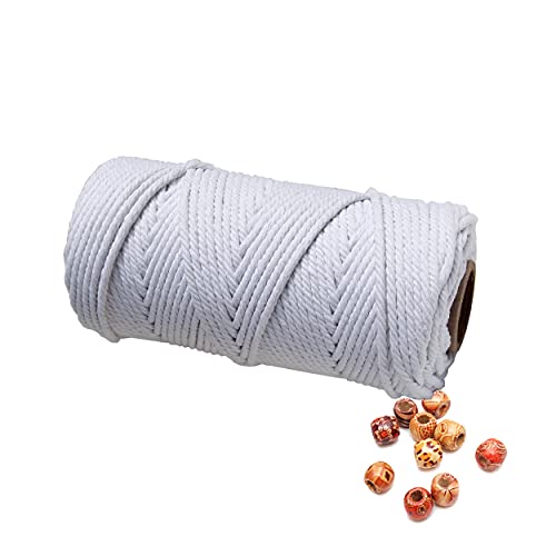 Macrame Cord 4mm 100m Cotton Rope 1 Pack Pure White,NaturalHand Knitting, 4 Strands Twist Cotton Rope Macrame 4mm for Handmade Colored Wall Hanging Weaving Tapestry