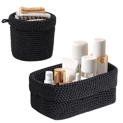 Aufbewahrungskorb 2er Set aus Baumwolle,Stapelbare Häkelkorb,Korb...