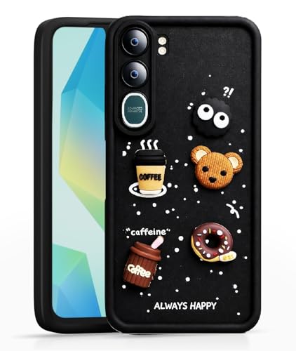 Image of Bintage Cute Fun Taddy| 3D Ball Bear| Donut| Coffee Rubber Case Camera Protection Back Cover Compatible for Vivo Y31 5G - Black