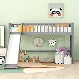 Bellemave Twin Size Loft Bed for Kids,Low Loft Bed with Slide and Ladder,Wood Loft Bed Twin for Girls Boys,Grey