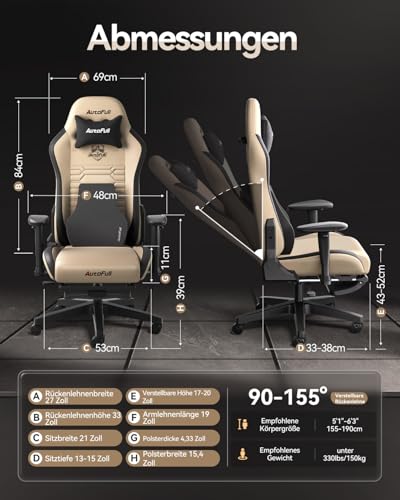 Gaming-Stuhl AutoFull C3 mit Fußstütze, ergonomisch und belastbar