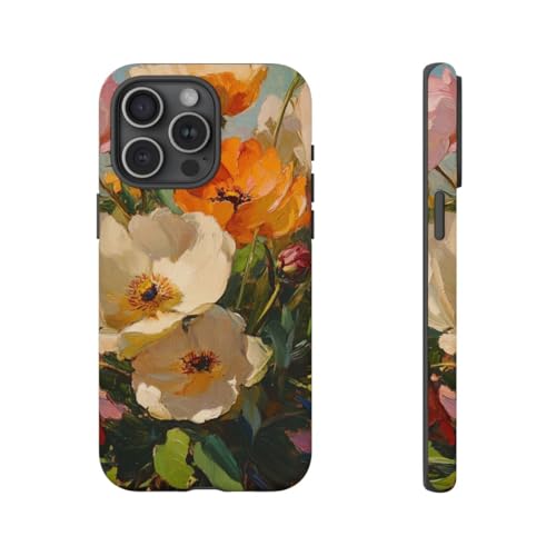 Coque iPhone 15 Pro Max peinture florale rigide multicolore