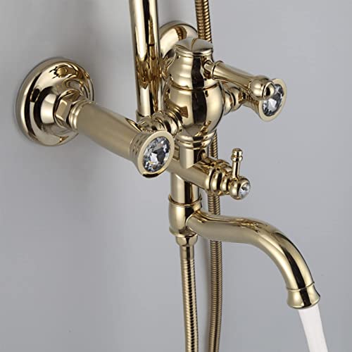 Ensemble de robinet de douche exposé en or pour créer une ambiance spa à la maison