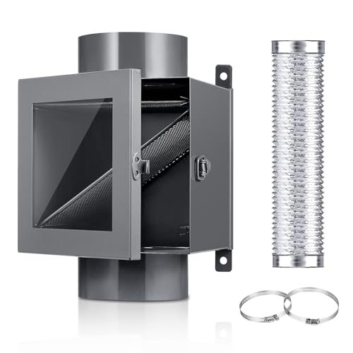HOEMEM Dryer Duct Lint Trap, Indoor Dryer Vent Kit Dryer Lint Catcher with 8FT 4" Dryer Vent Hose, 2 Hose Clamps, 2 Stainless Steel Mesh for Electric Dryers