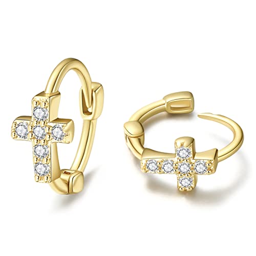 Small Gold Hoop Earrings for Women 14K Gold Plated Hoops Tiny Hypoallergenic Cubic Zirconia Cartilage Huggie Hoop Earrings for Women