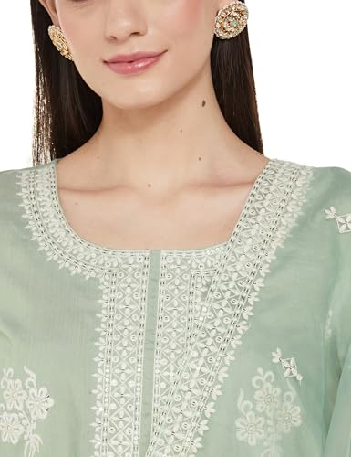 Image of Amazon Brand - Myx Women Embroidered Kurta Pant Set with Organza Dupatta | Viscose,Rayon (Available in Plus Sizes)