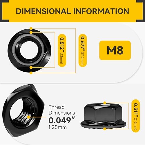Mywish M8 Serrated Flange Hex Nuts, 50-Pack 304 Stainless Steel, Hex Drive M8-1.25 Hardware Nuts, Black Oxided