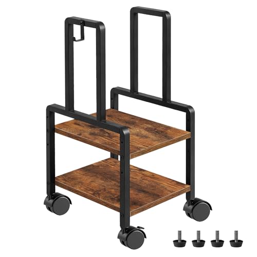 ZIIWIND Adjustable 2-Tier PC Stand, Computer Tower Stand with 360° Locking Wheels & Hooks, CPU Cart for Floor, Carpet and Under Desk, 15.2