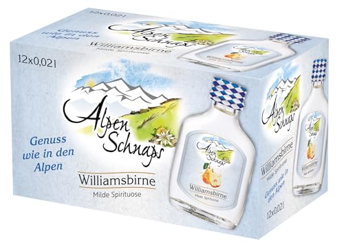 Alpenschnaps Steinbeisser Williamsbirne (12 x 20 ml) – Milder, aromatischer Williamsbirnen Schnaps – Obstschnaps mit Rezeptur aus dem Alpenland – Schnaps für den Genuss nach dem Essen – 35 % Vol.
