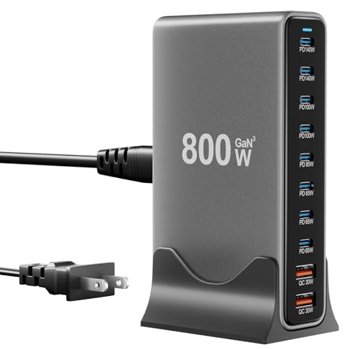 Image of 800W USB C Charger Block, 10 Port Charging Station, GaN Ⅲ Charging Station for Multiple Devices, Travel Charger for Multiple Devices, USB C Charging Hub Compatible with MacBook iPhone iPad Dell