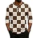 Mens 3 Button Fashion Pullover Tops Casual Loose 3/4 Sleeve Blouses Crew Neck Printed Comfortable Henley Shirts