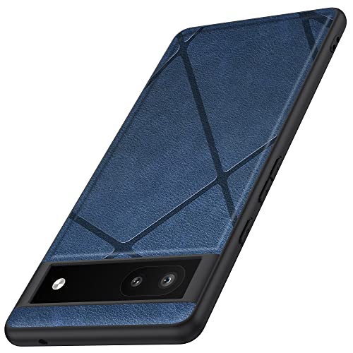 Kqimi Hülle für Google Pixel 6A, Premium Leder Streifen Handyhülle Stilvolle Weicher Griff Stoßfeste Streifen Schutzhüllen für Google Pixel 6A 5G (6.1") 2022 (Blau) Cover